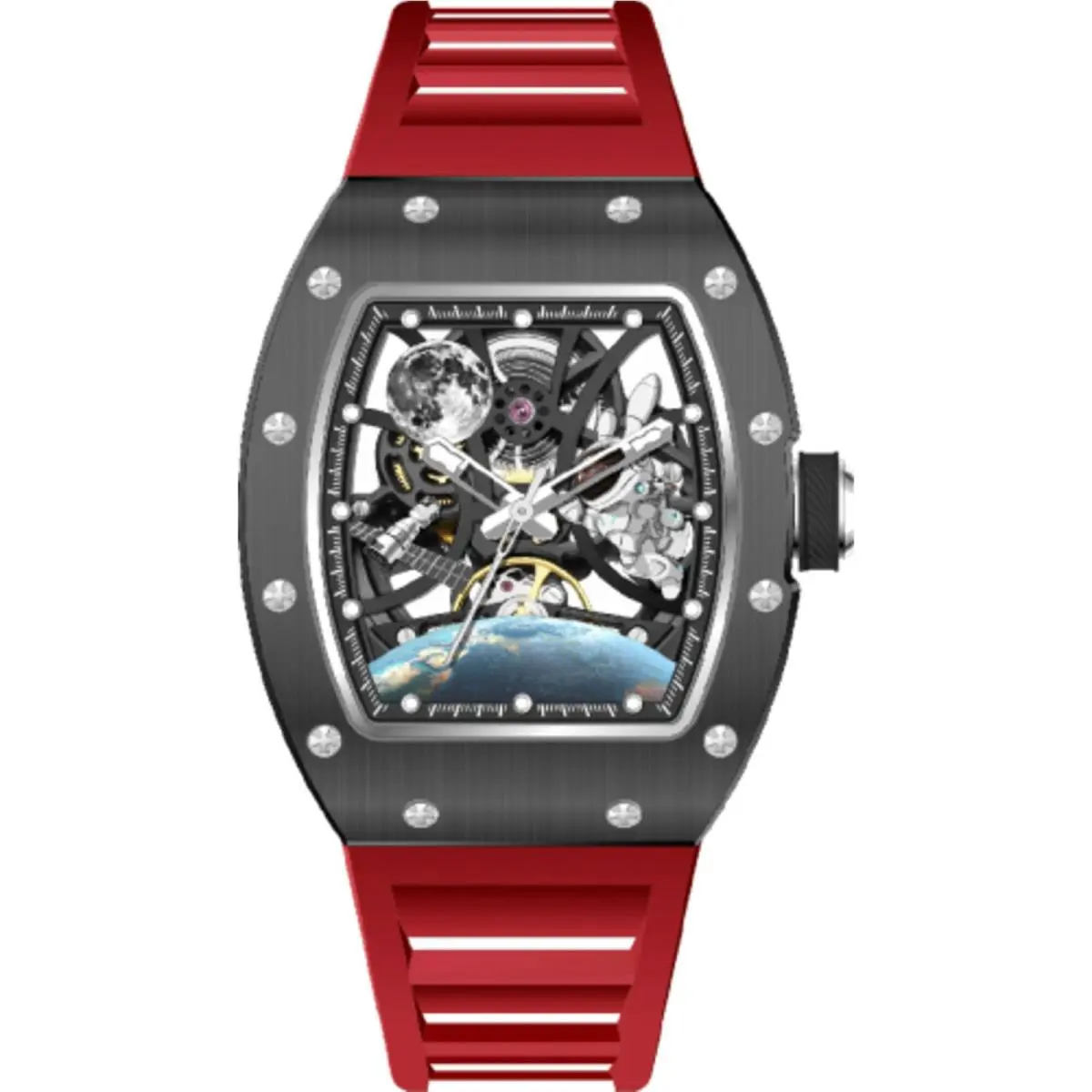 Invicta Men`s Watch S1 Rally Automatic Skeleton Dial Red Silicone Strap 70178 - Dial: Black, Skeleton, Band: Red
