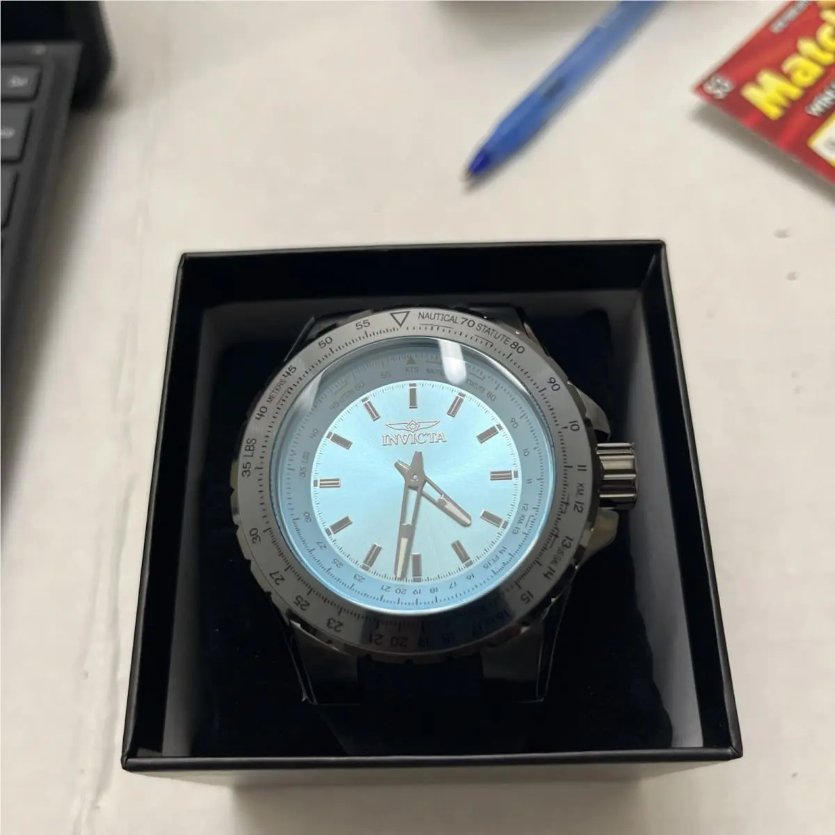 Invicta Aviator 50575 Men`s Watch 50mm Ice Blue Dial Black Silicone