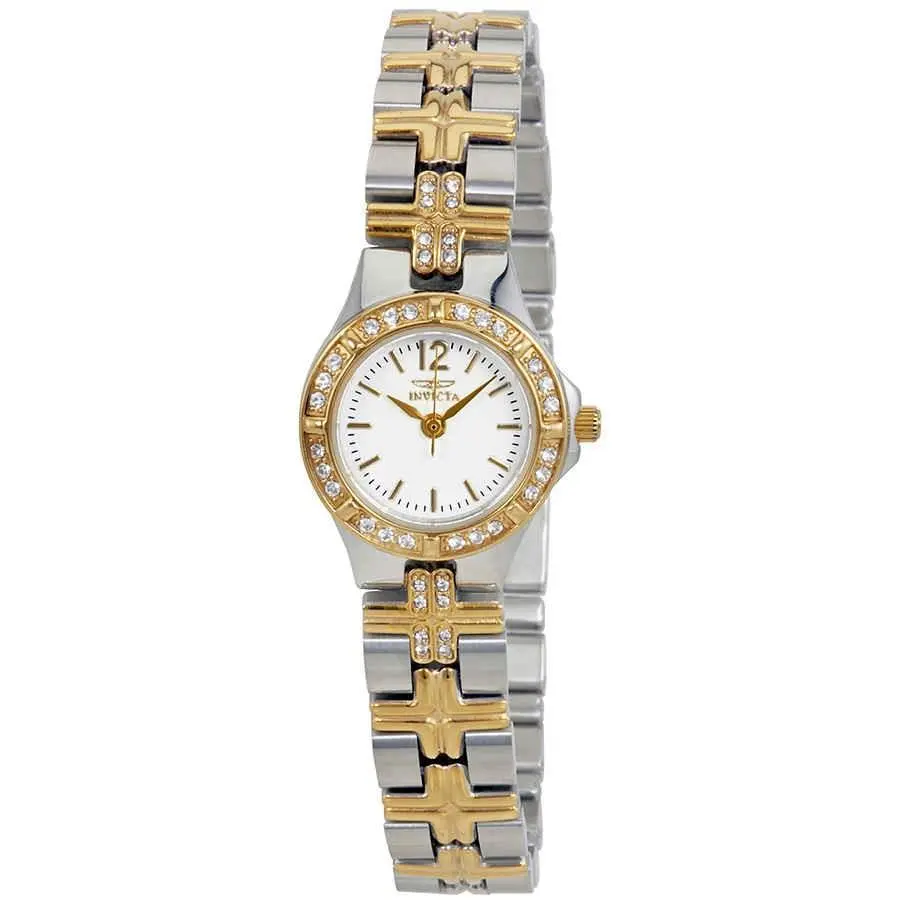 Invicta Wildflower White Dial Two-tone Ladies Watch 0127 - Dial: White, Band: Two-tone (Silver-tone and Gold-tone), Bezel: Silver-tone