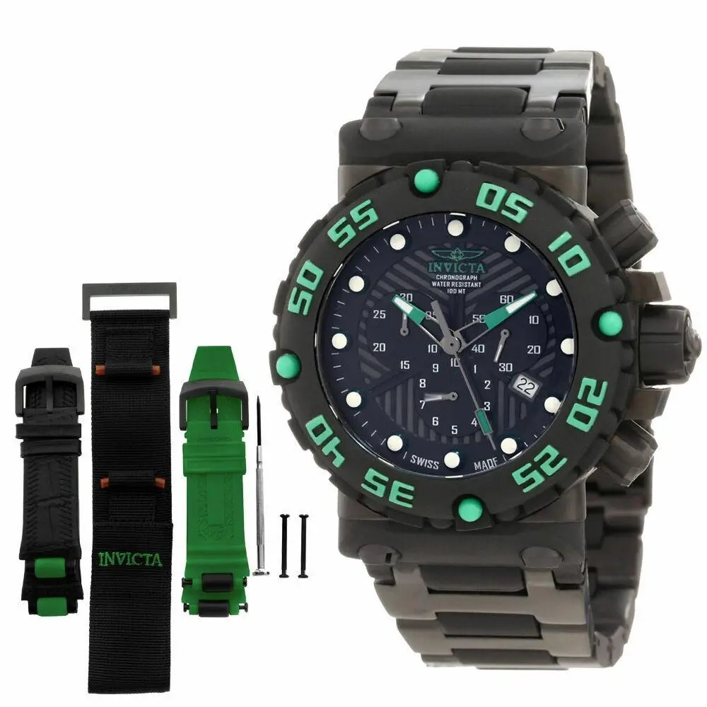 Invicta Subaqua Nitro 10049 Men`s Watch 50mm Chronograph Box Set Extra Straps
