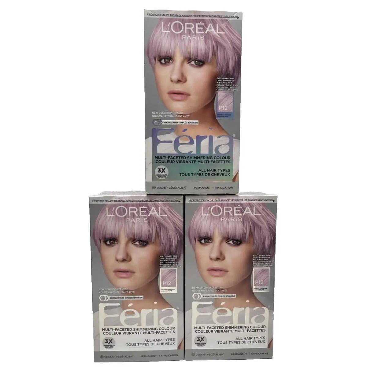 3 x L`oreal Paris Feria Pastels Hair Color P12 Smokey Lavender Dusk by L'Oréal