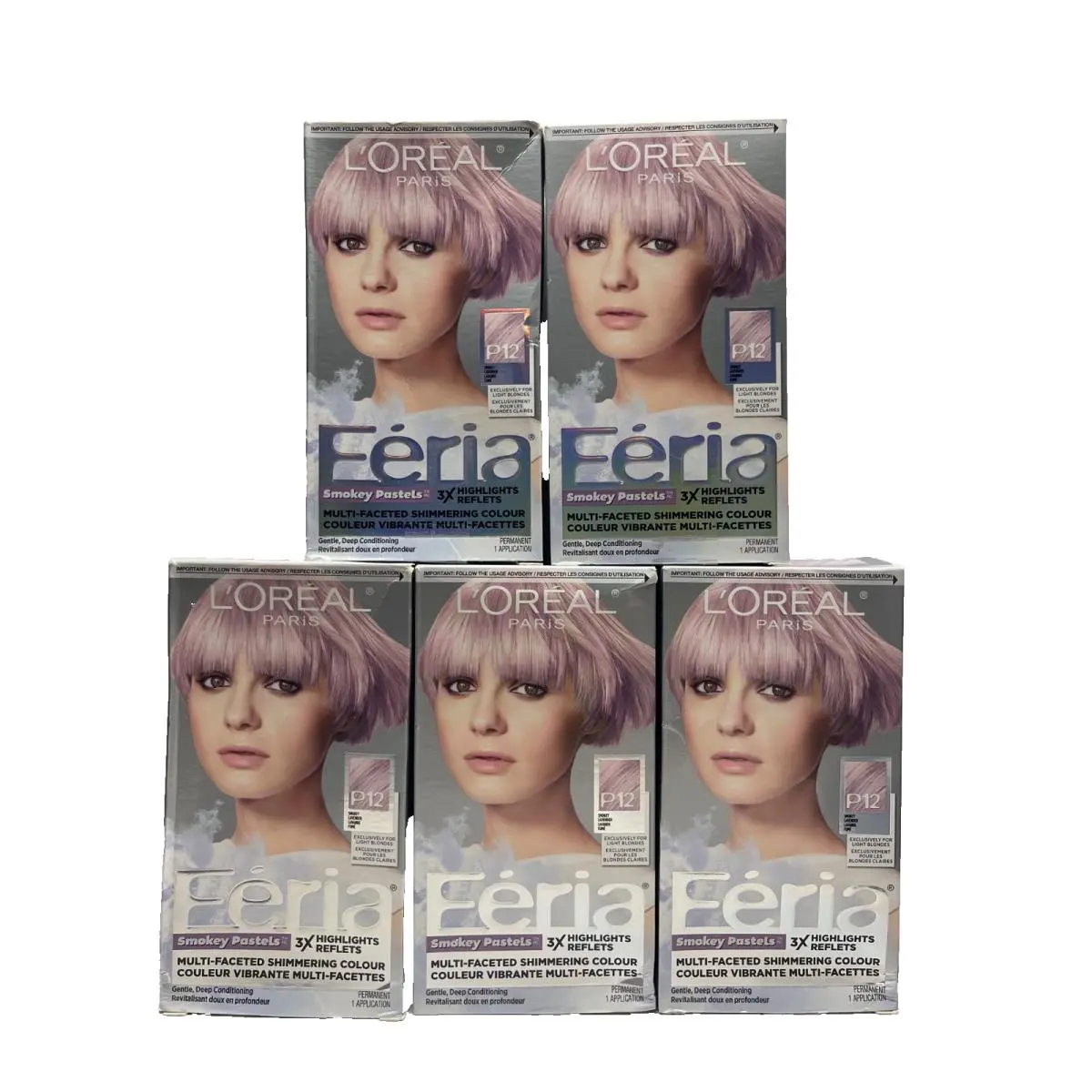 5 Pack L`oreal Paris Feria Pastels Hair Color P12 Smokey Lavender Dusk by L'Oréal