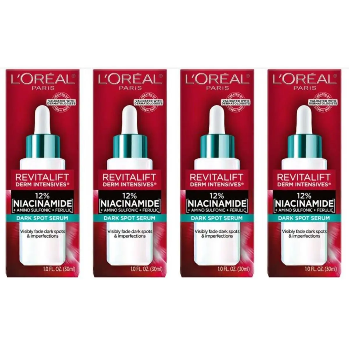 L`oreal Revitalift Derm Intensives 12% Niacinamide Dark Spot Serum 1 oz 4 Pack