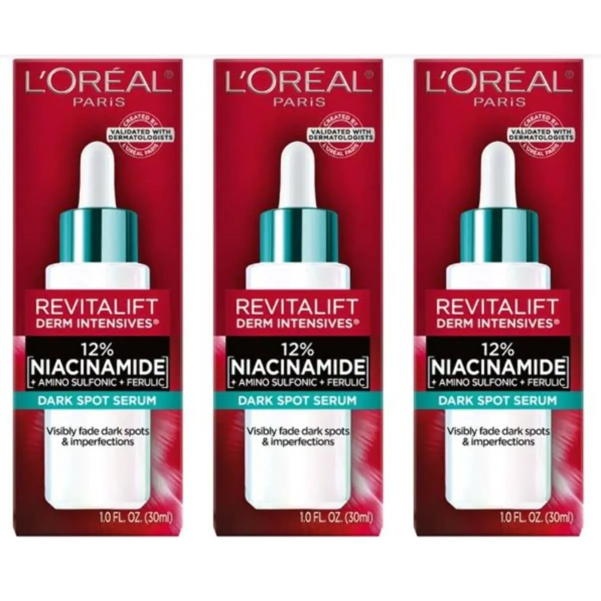 L`oreal Revitalift Derm Intensives 12% Niacinamide Dark Spot Serum 1 oz 3 Pack