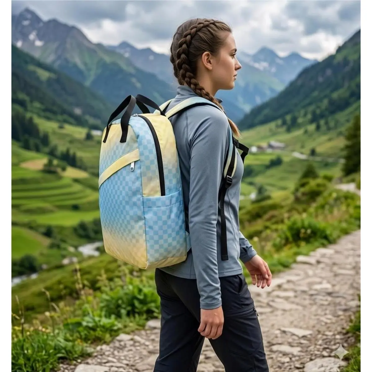 Steve Madden Gradient Checkered Backpack Blue Yellow Designer Travel Laptop