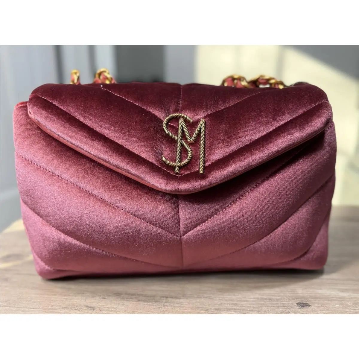 Steve Madden Bcoleman Quilted Velvet Shoulder Bag Burgundy Pink Rust Purse