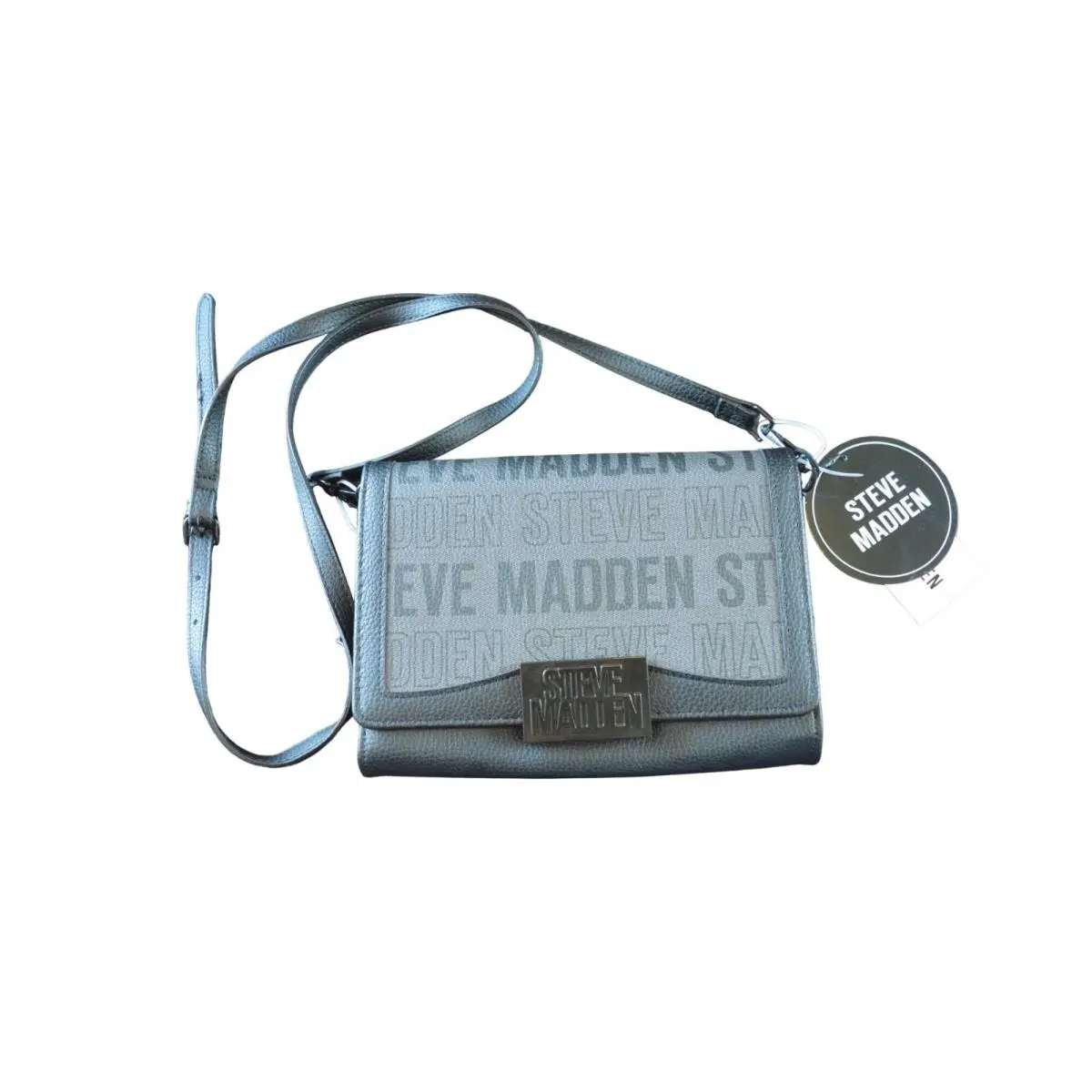 Steve Madden Black Crossbody Messenger Bag Logo Print Rectangle Purse Modern