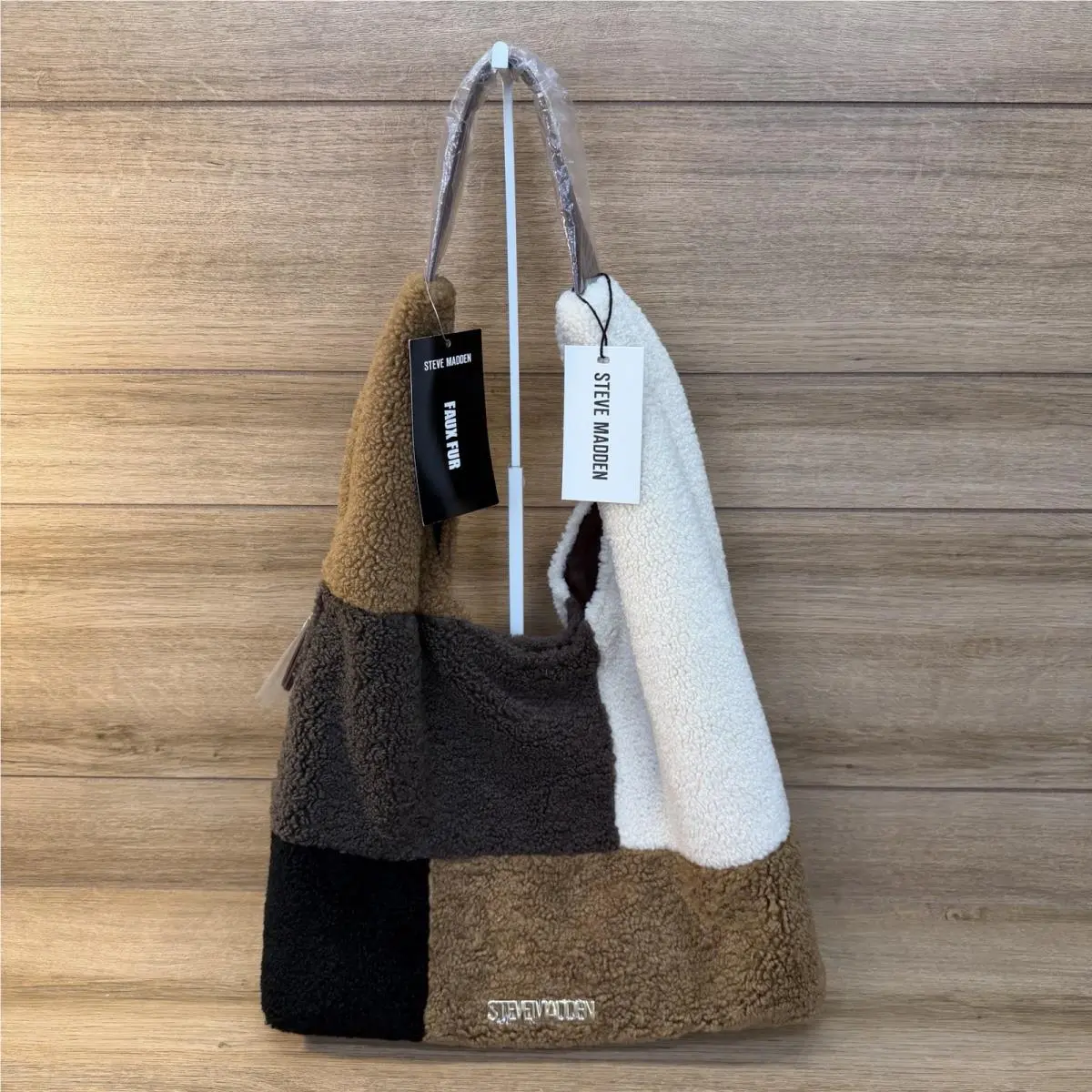 Steve Madden Sherpa Patchwork 2 In 1 Hobo Bag Crossbody Btully Cognac Multi