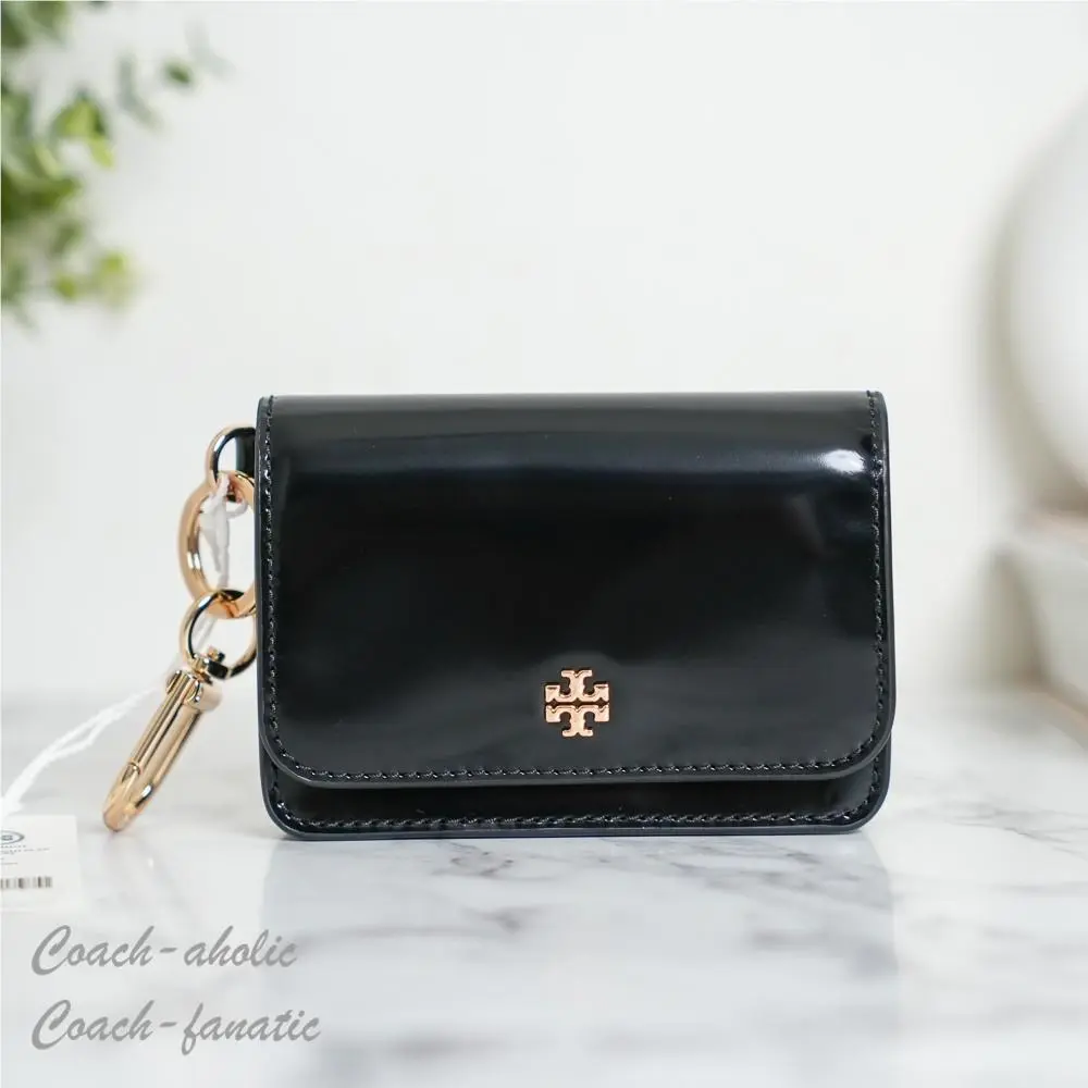 Tory Burch Emerson Smooth Leather Flap Card Case 176972 Black