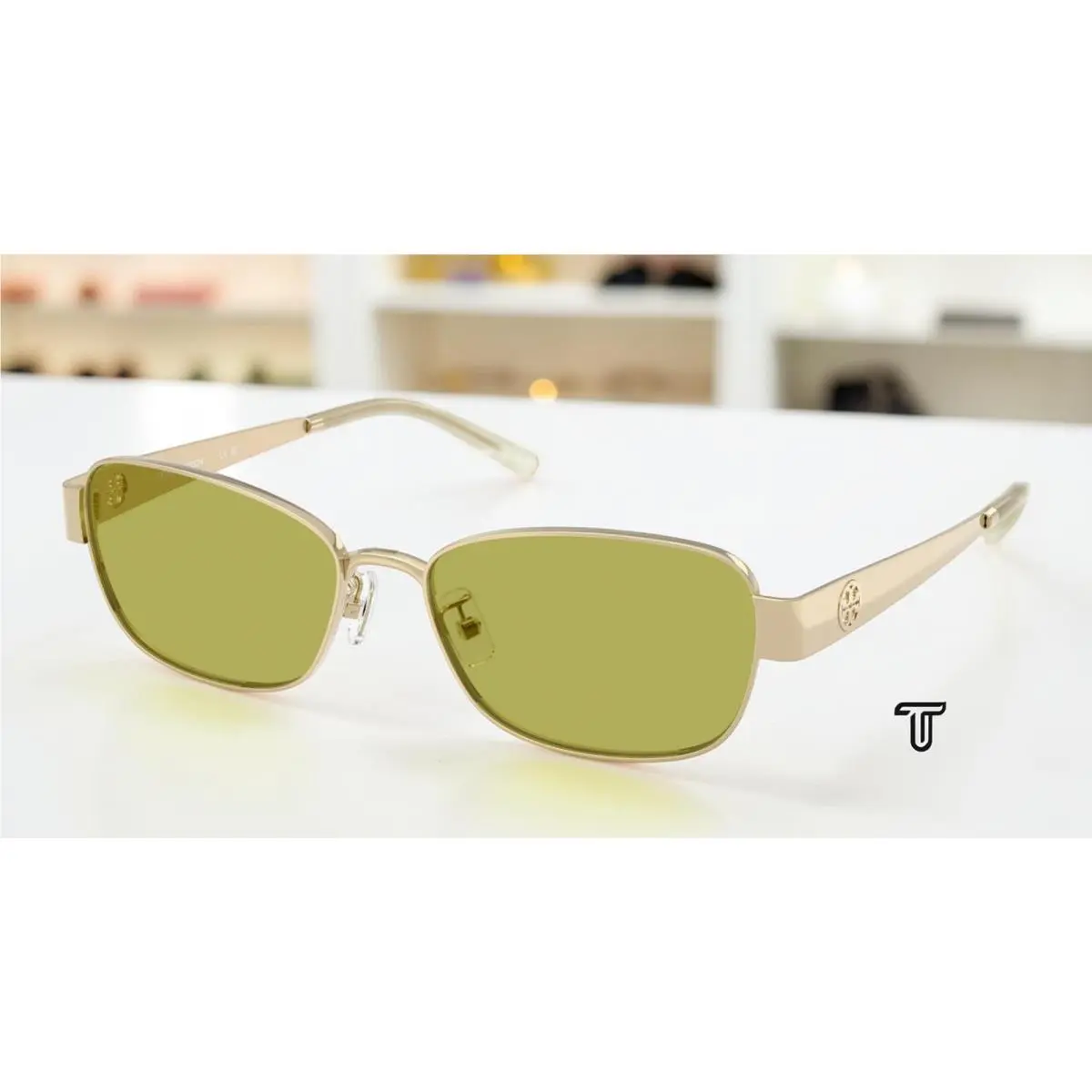 Tory Burch TY6119 3346 2 Shiny Light Gold Green 55 mm Women`s Sunglasses