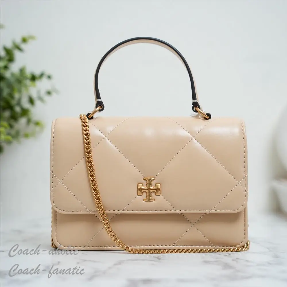 Tory Burch Kira Diamond Quilt Mini Top Handle Chain Wallet Vanilla Soft Serve
