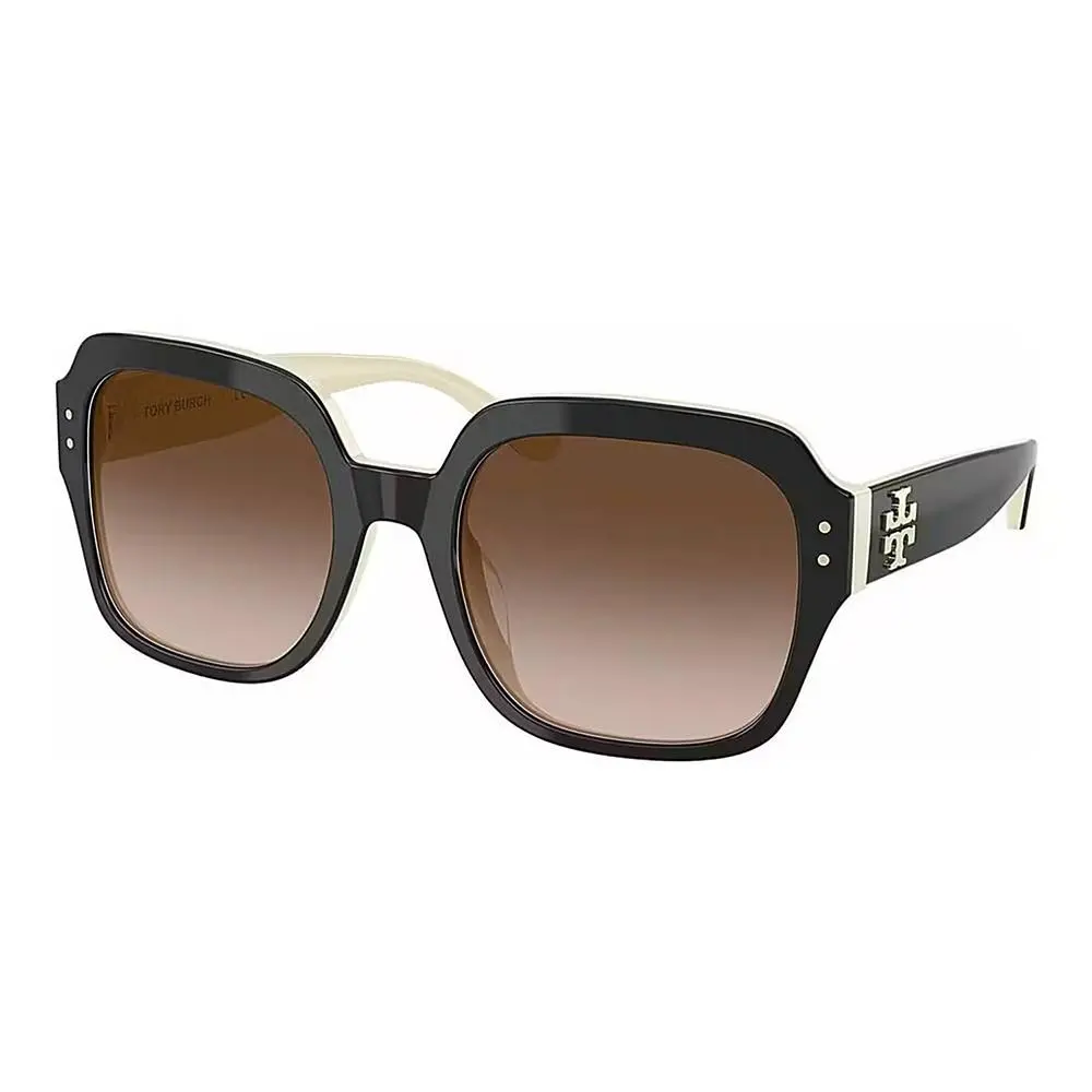 Tory Burch TY 7143U 198813 Black/ivory Plastic Sunglasses Brown Gradient Lens