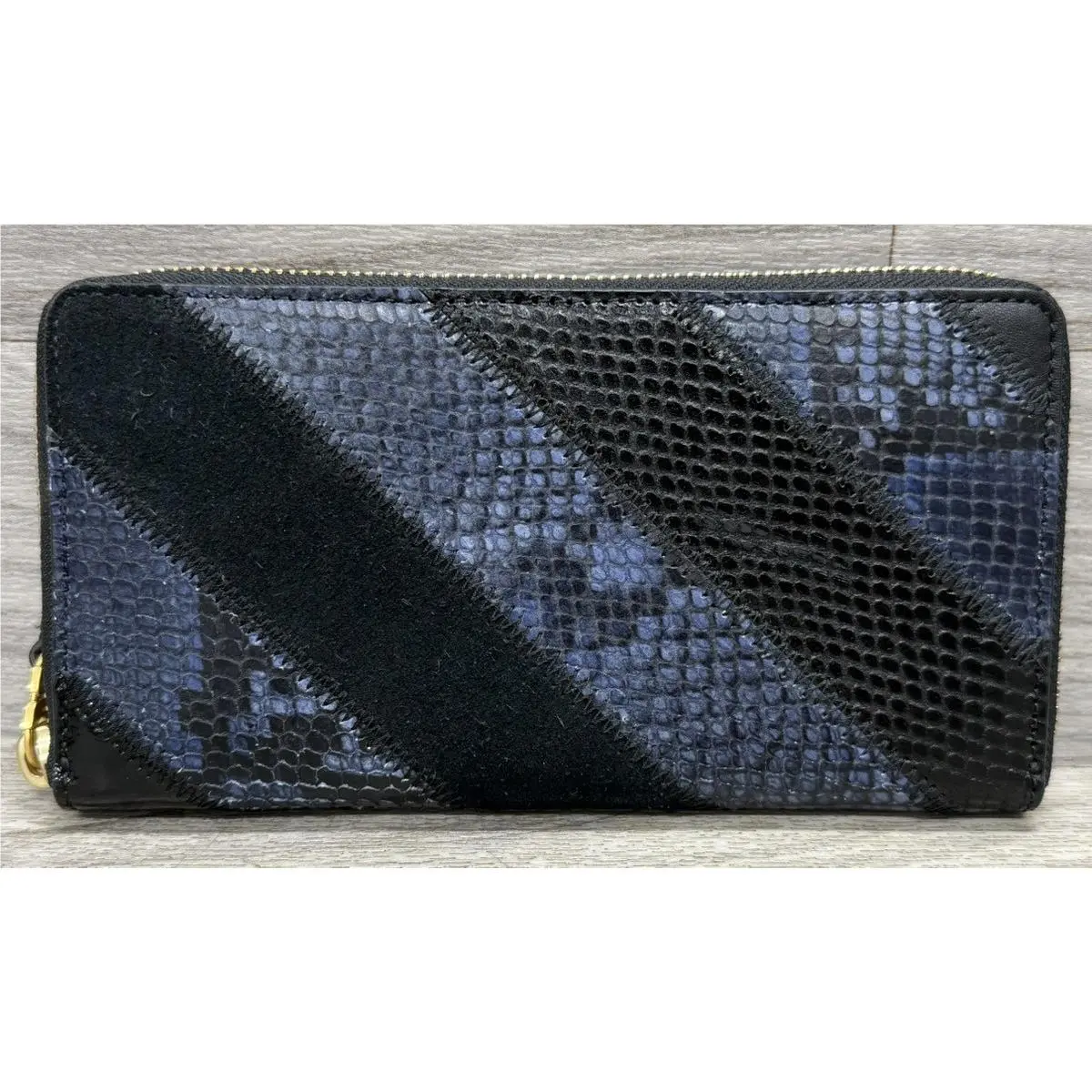 Tory Burch Gemini Link Black/blue Snakeskin Zip Continental Wallet 172515-8