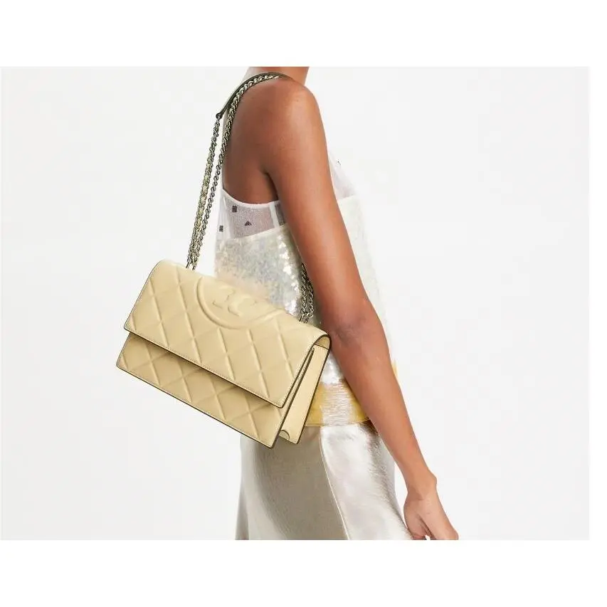 Tory Burch Fleming Quilted Leather Convertible Shoulder Crossbody Bag -vanilla