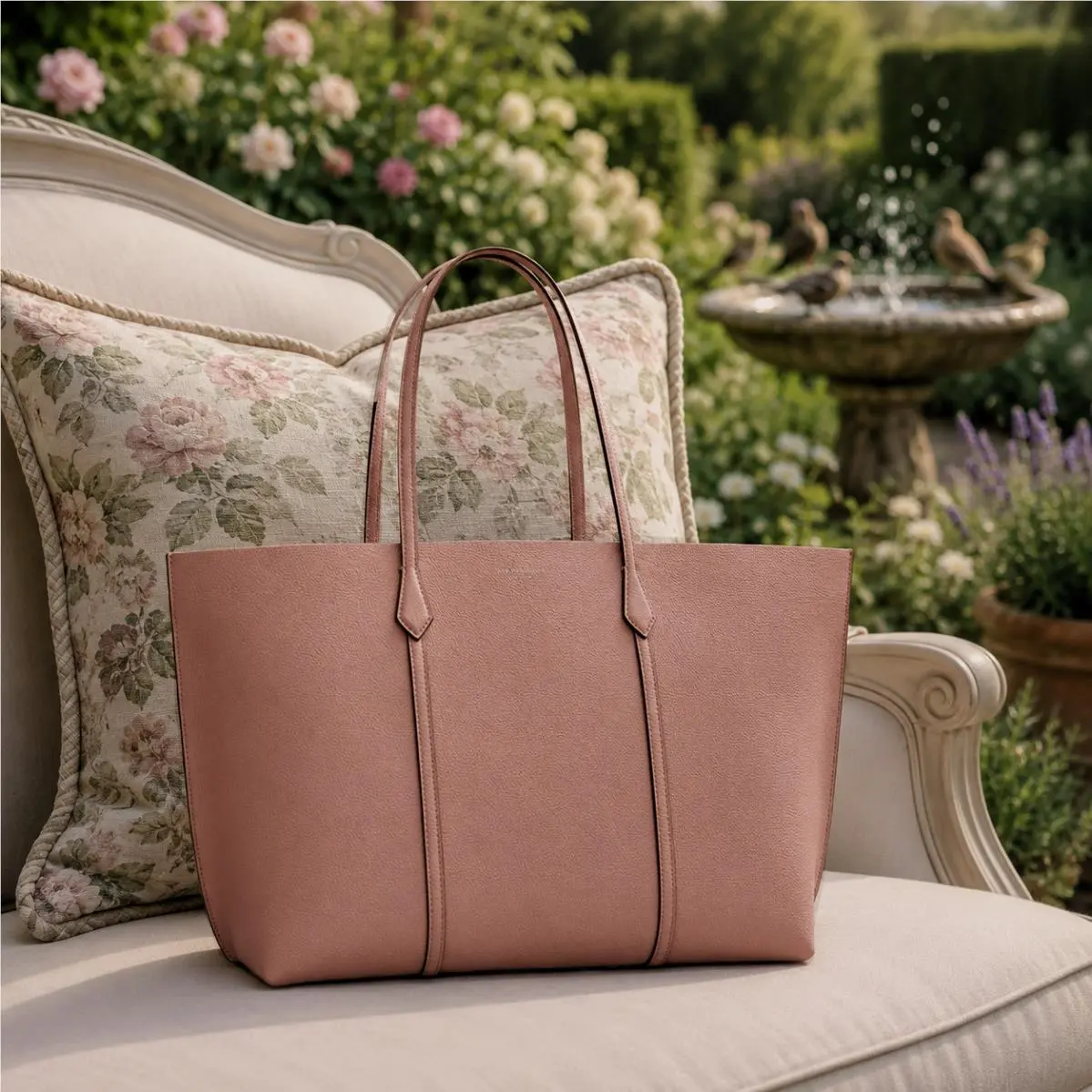 Perry Triple Compartment Light Mauve Pink Leather Large Tote Bag by Tory Burch