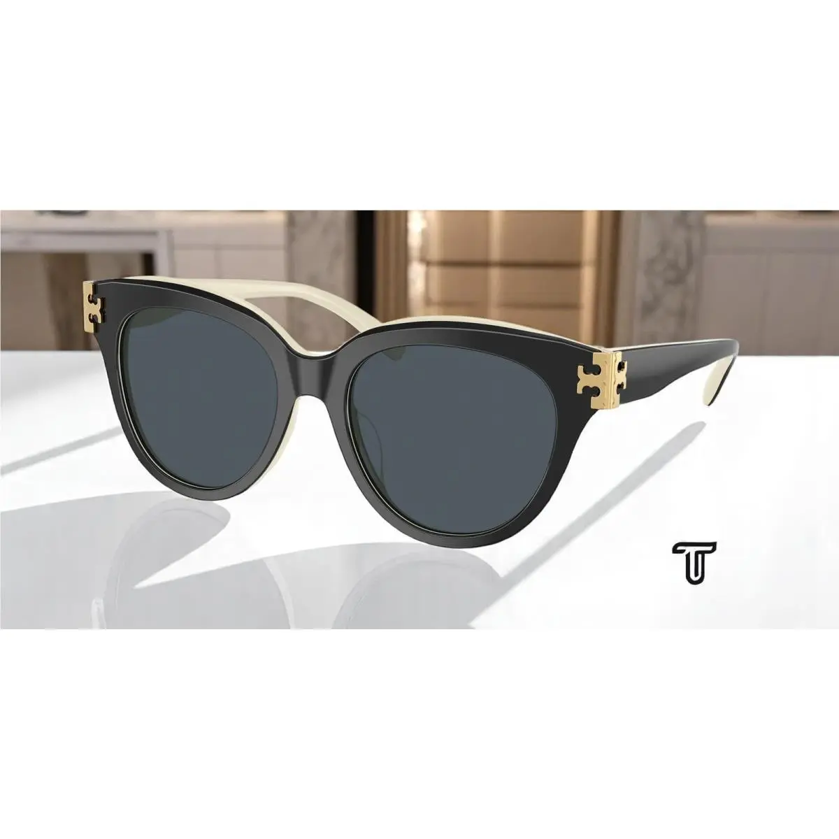 Tory Burch TY7209U 198887 Black Ivory Dark Grey 53 mm Women`s Sunglasses