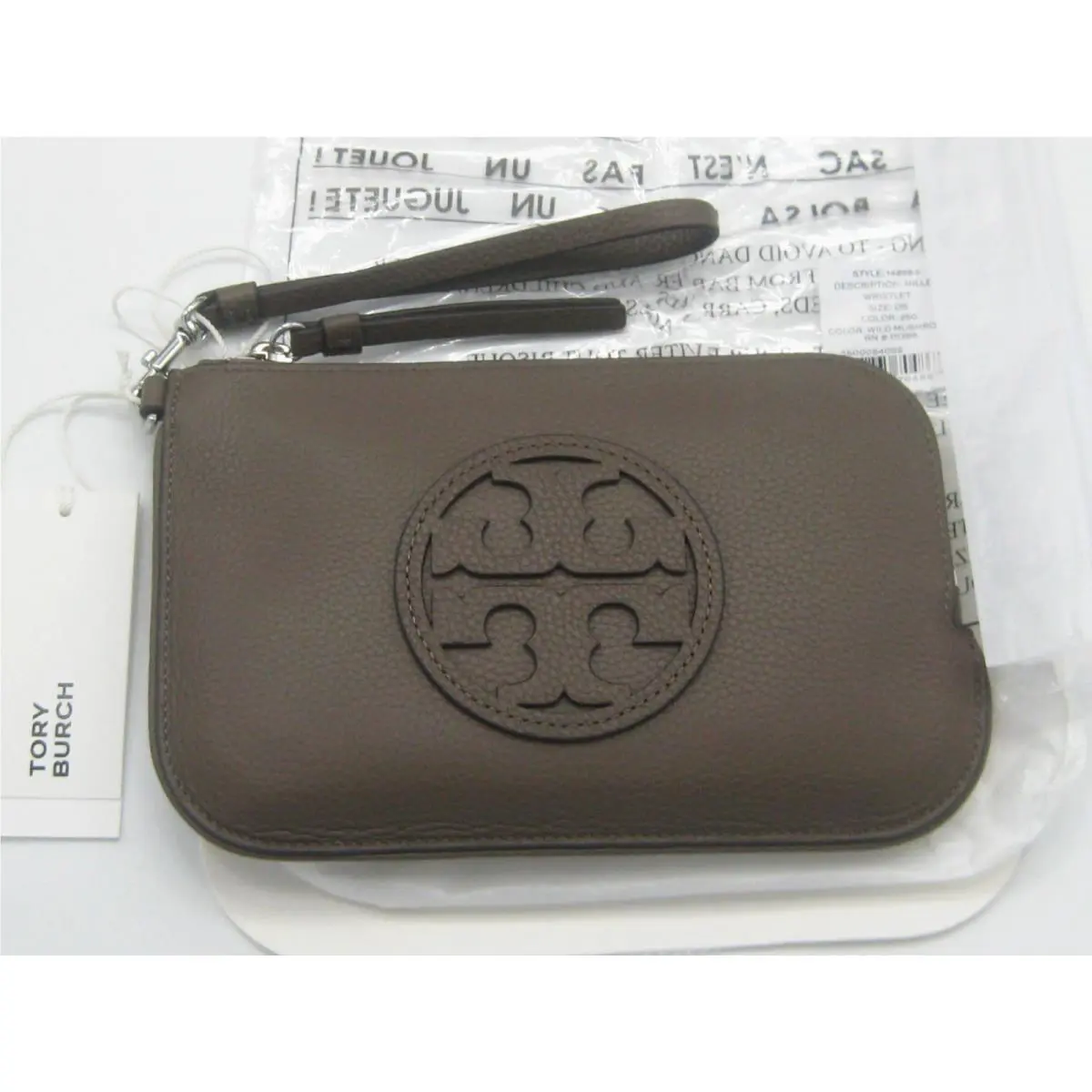 Tory Burch Miller Wild Mushroom Pebbled Leather Wristlet Bag Orig. Pkg
