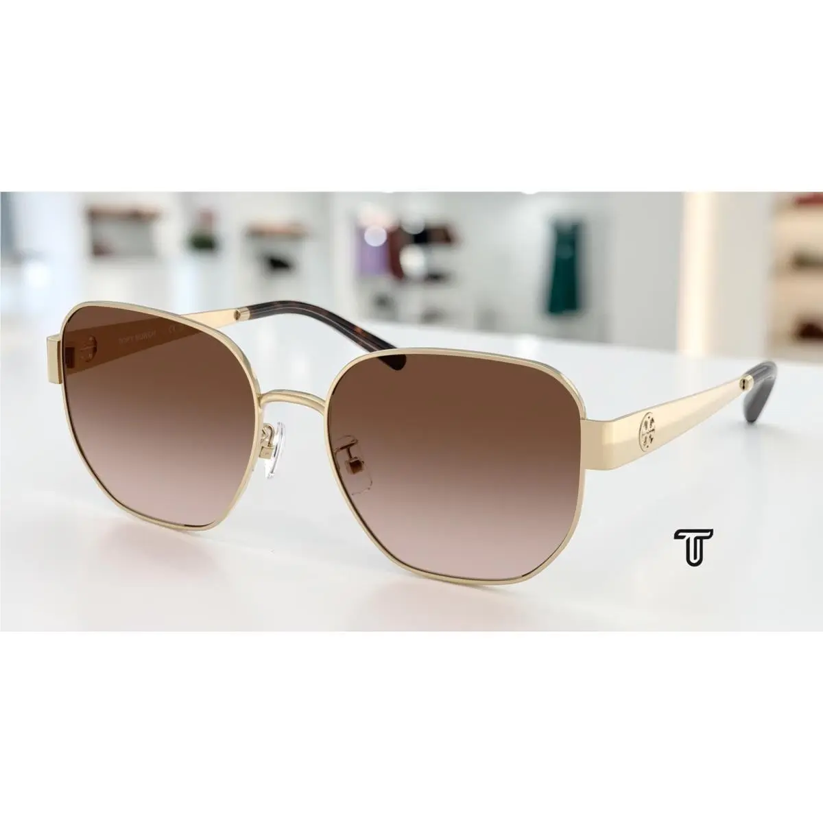Tory Burch TY6117 334613 Shiny Light Gold Brown Gradient 56mm Women`s Sunglasses