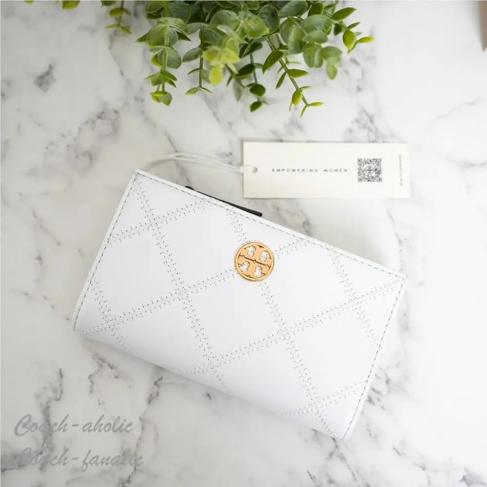Tory Burch Willa Glazed Medium Wallet Shrunken Goat Leather in Blanc