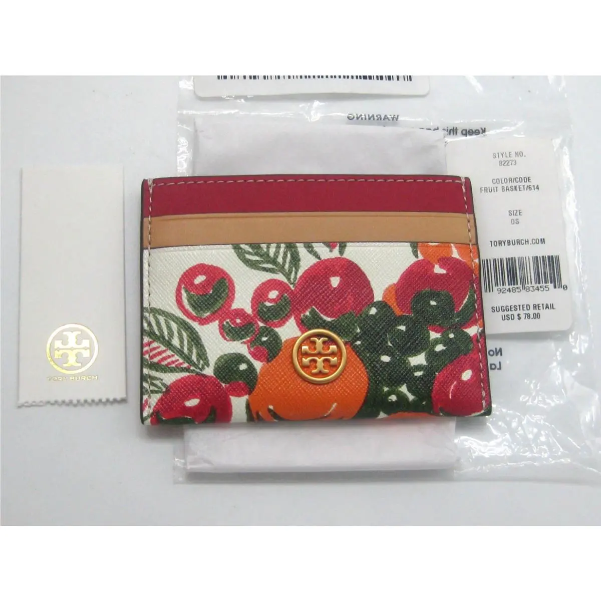 Tory Burch Robinson Printed Leather Card Case in Fruit Basket Orig. Pkg