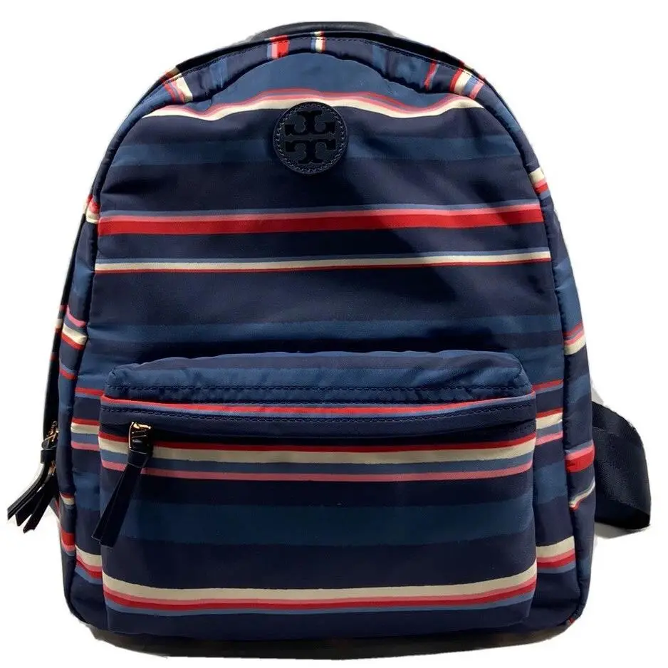 Tory Burch Ella Canyon Stripe Backpack Blue Multi Nylon