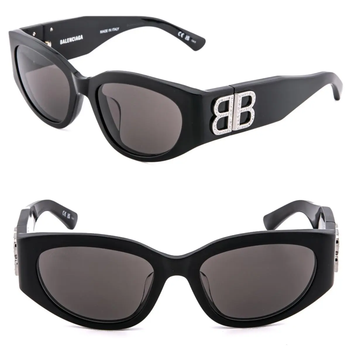 Balenciaga Dynasty 0324 Black 002 Crystal BB Logo Geometric Sunglasses BB0324SK