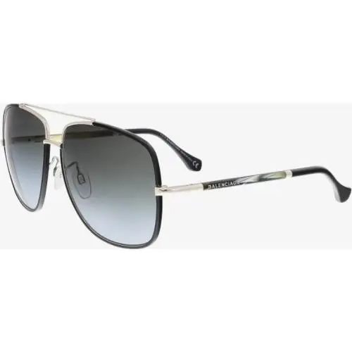 Balenciaga Sunglasses BA61 Shy Blk Silver Horn/ Gry Grad 60-14-130 BA61-01B