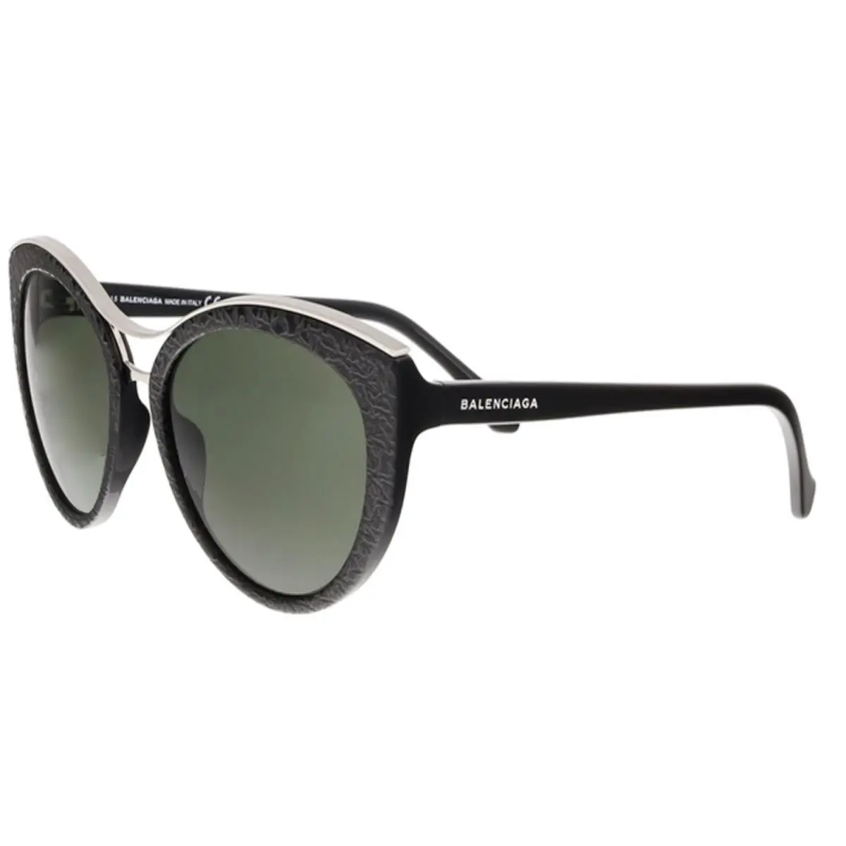 Balenciaga Sunglasses BA33 Shiny Silvr mt Blk / Grn Gry 57-18-135 BA33-01N