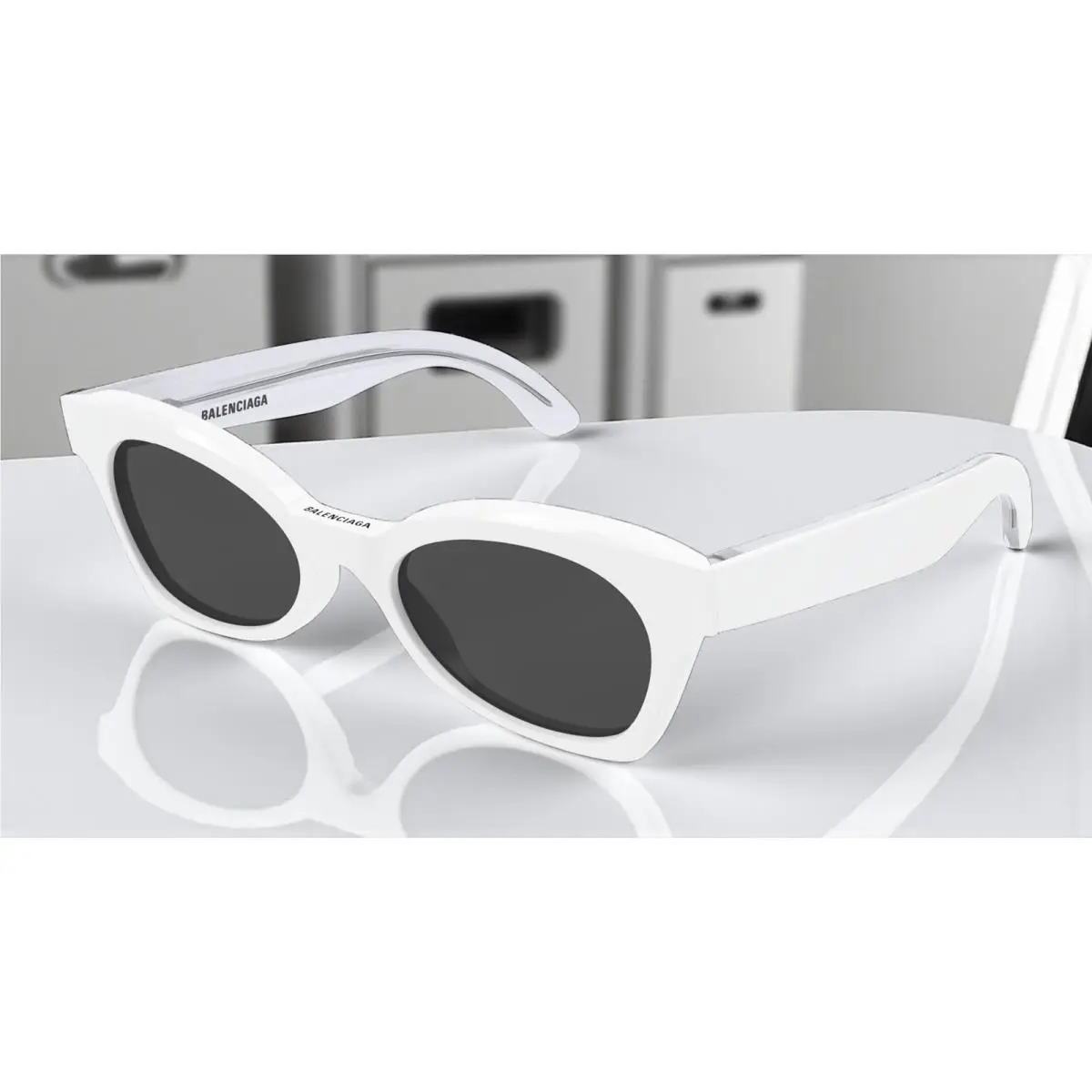 Balenciaga BB0230S 005 Cat Eye Acetate White Grey 53 mm Women`s Sunglasses
