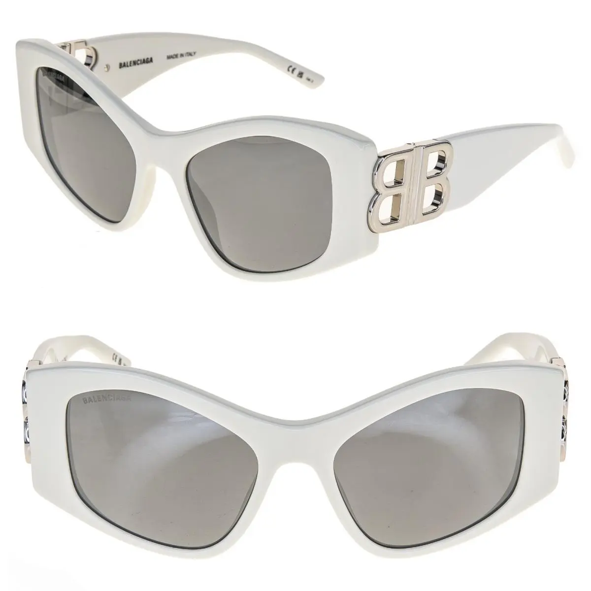 Balenciaga 0287 BB0287S Dynasty XL White Silver Fashion Geometric Sunglasses 006