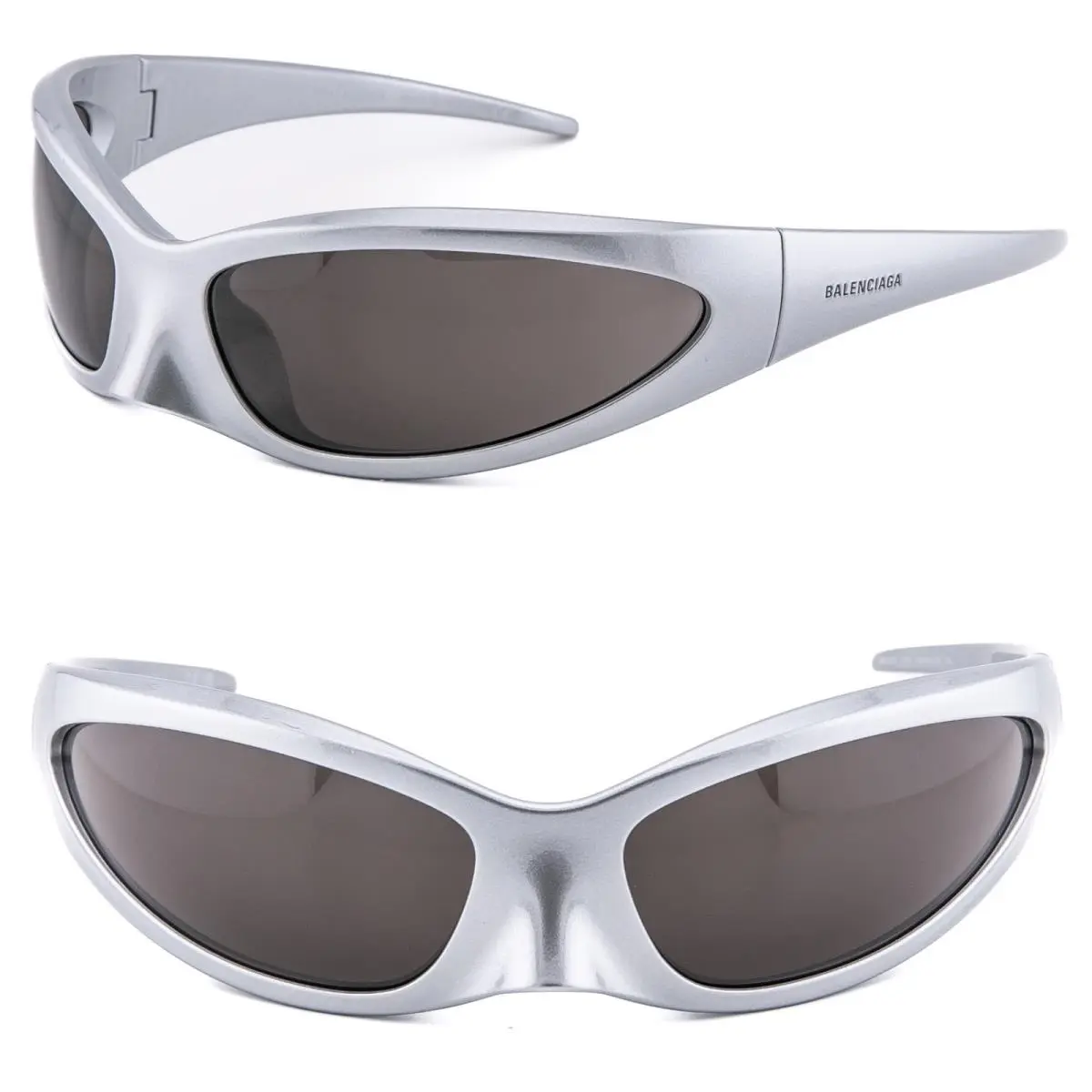 Balenciaga Skin 0251 Narrow Wrap Cat Mask Metallic Silver Sunglasses BB0251S 005