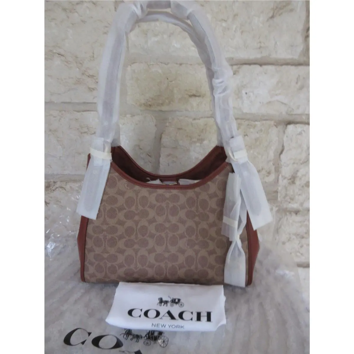 Coach Lori Brass/tan/rust Shoulder Bag Signature Canvas or Bag + Wallet Set