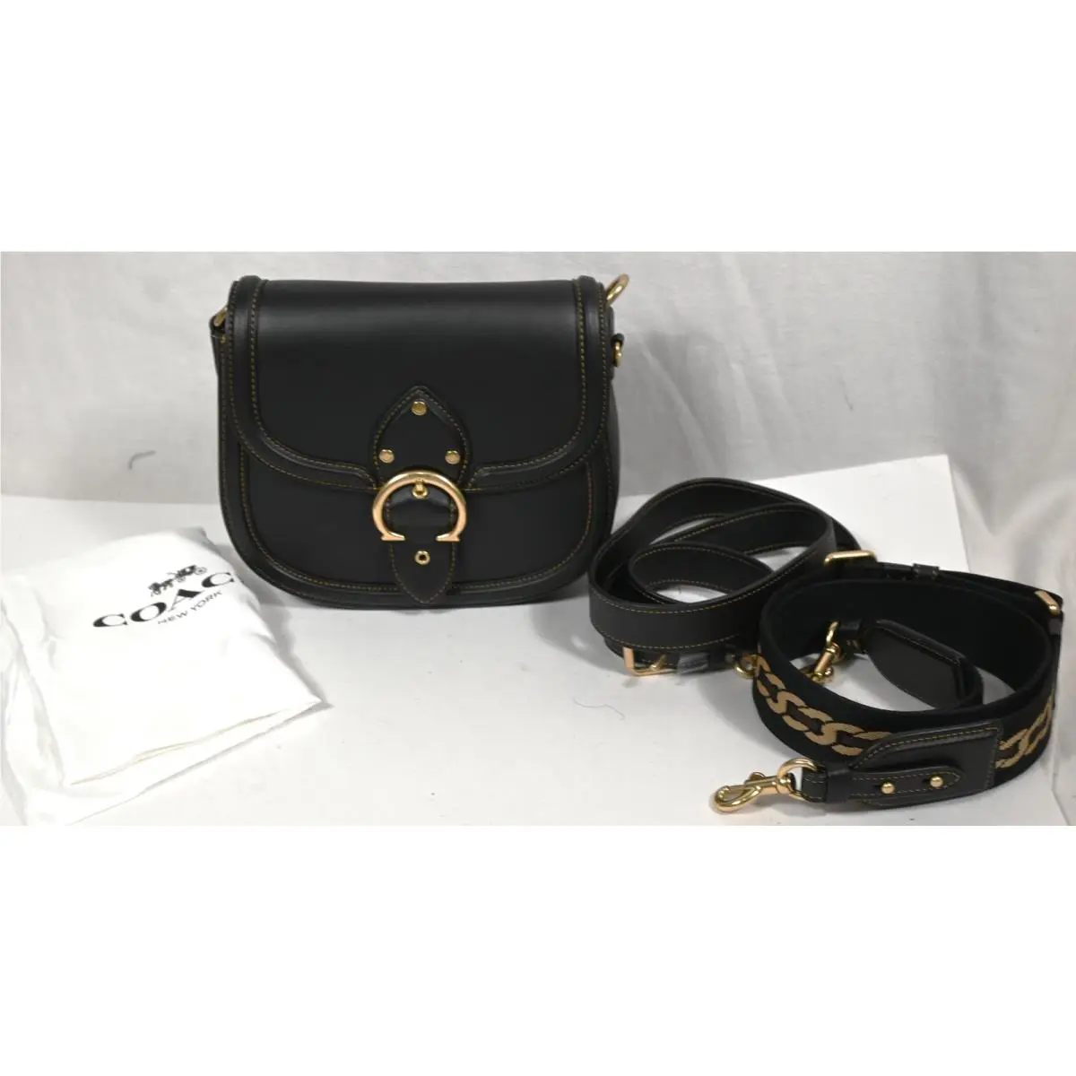 Coach Beat Black Leather Saddle Bag Handbag C3738