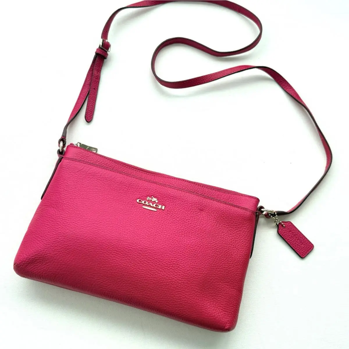 Coach Journal Crossbody Swing Bag Pebble Leather Purse 53357 Ruby Pink
