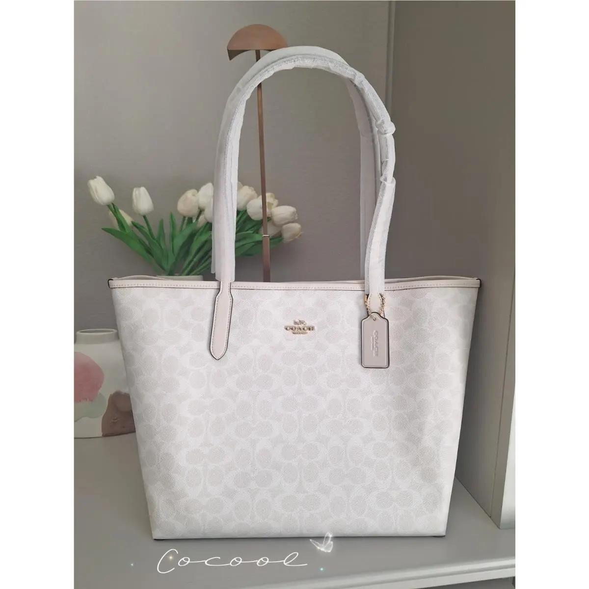 City Tote Bag In Signature Canvas CV976 White/chalk by Coach