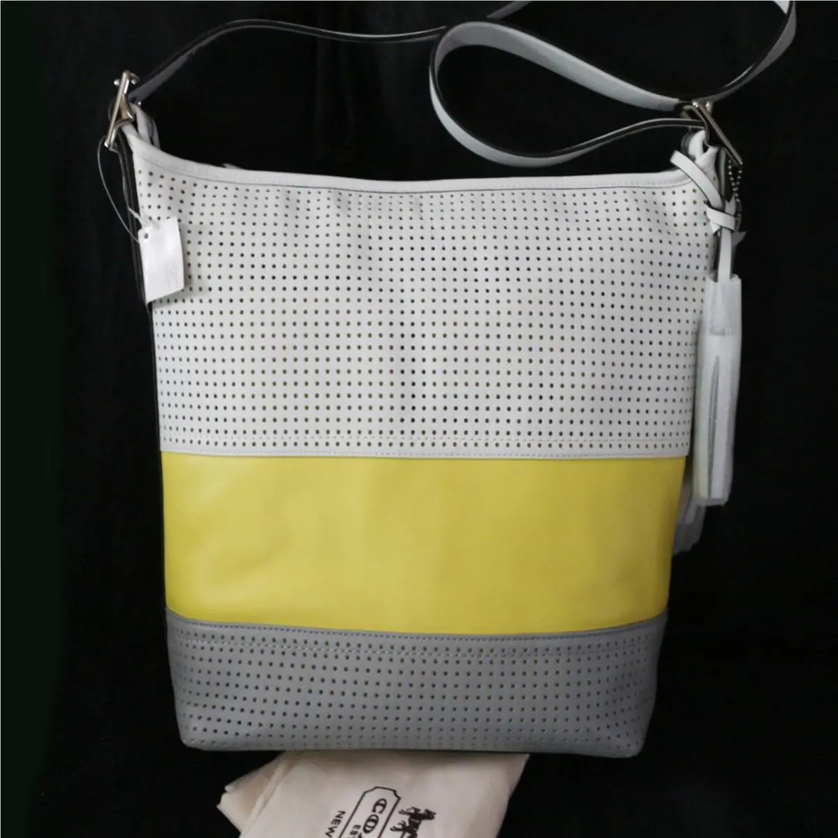 Coach Poppy Perforation Leather Duffle Crossbody Shoulder Bag 22412