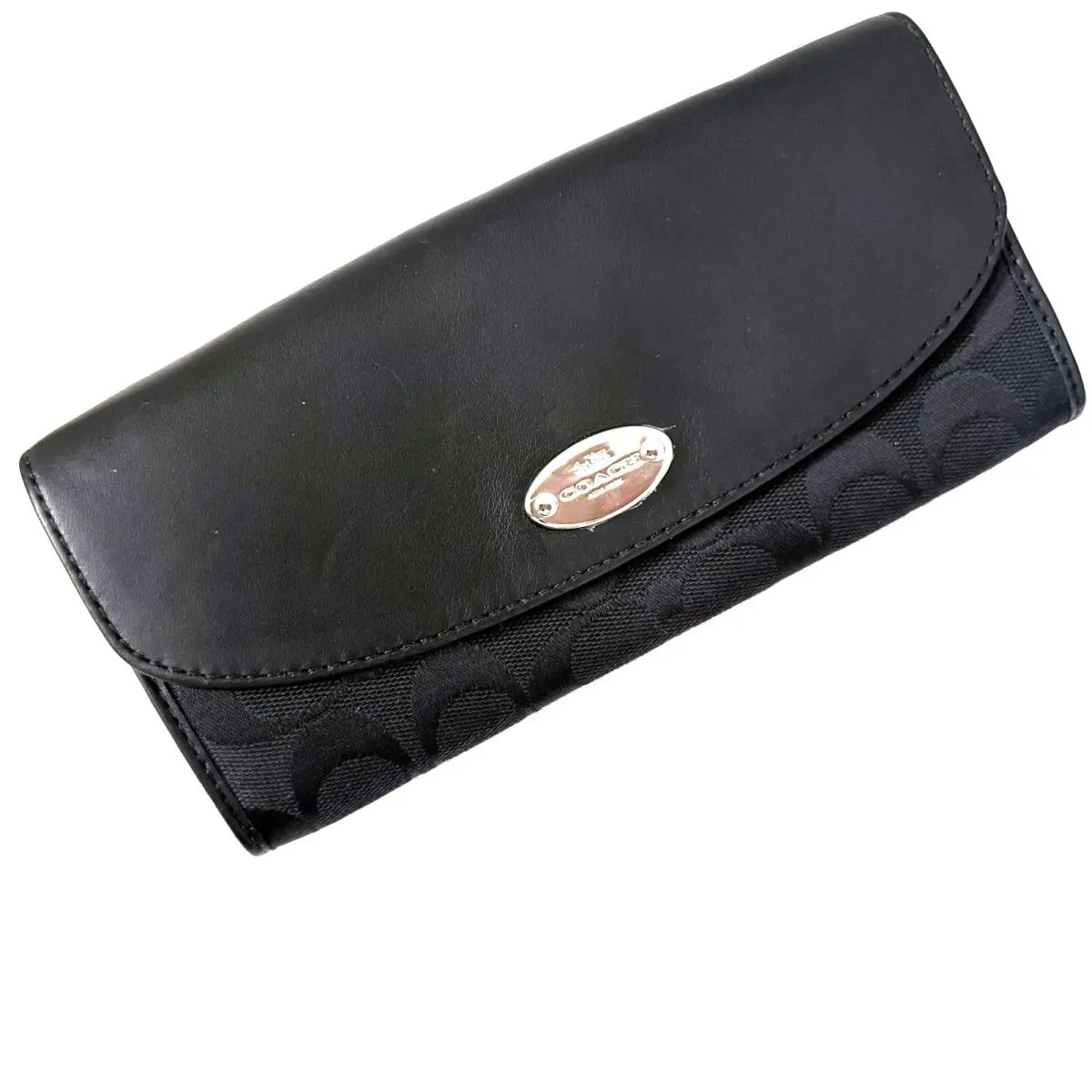 Coach Slim Envelope Wallet In 12cm Signature Jacquard/leather Black F53617