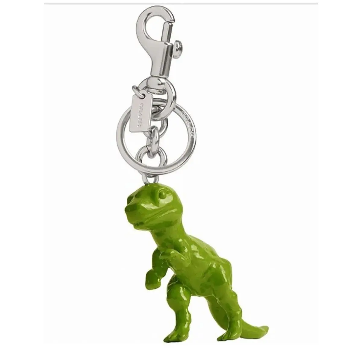 Coach Rexy Bag Charm Keychain Silver Green Dinosaur CAX75 w/ Dogleash Clip