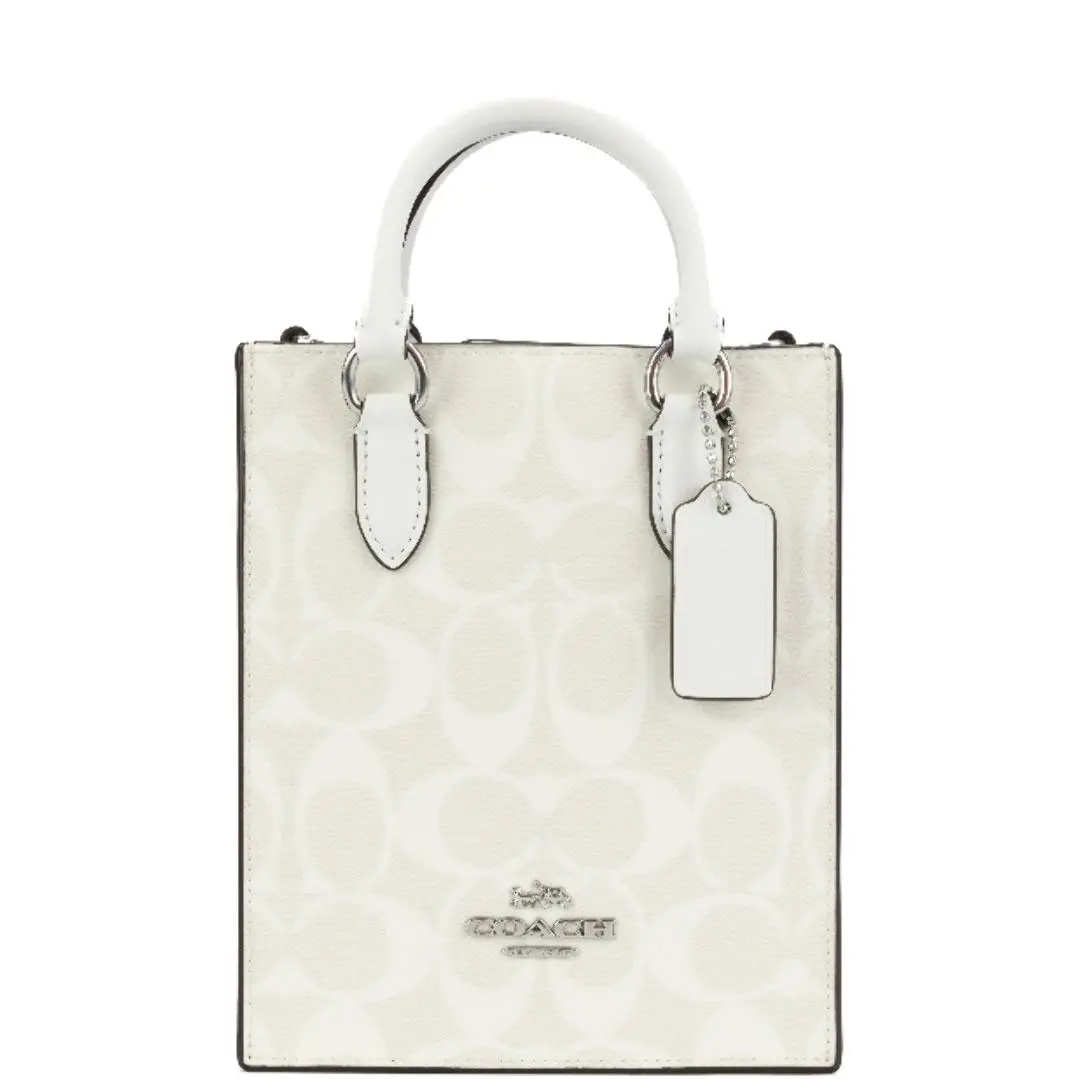 Coach North South Mini Tote In Signature Canvas - Chalk/glacier White