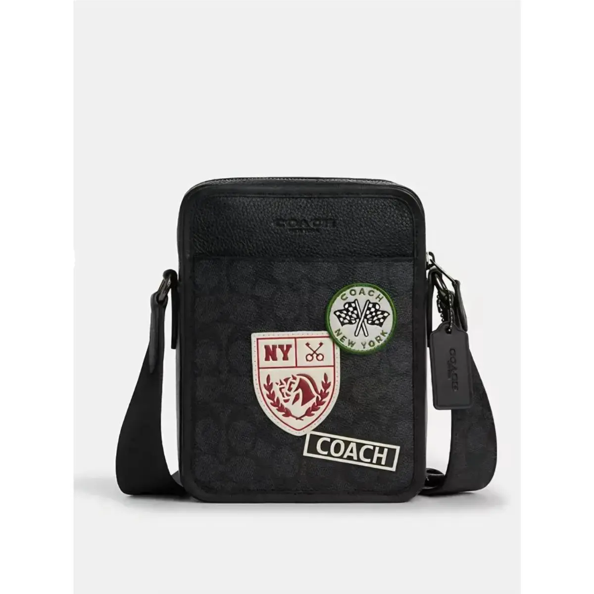 Coach Mens Sullivan Crossbody Bag Charcoal Signature Canvas w/ Patches CAT79