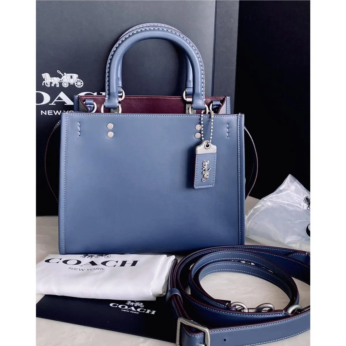 Coach Made TO Order Denim Blue/gray Smooth Leather Rogue 25 Silver 87178