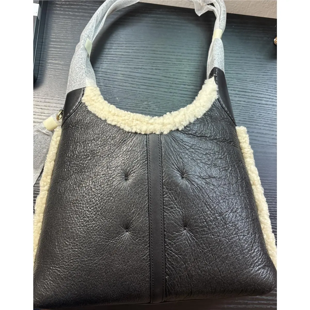 Coach Brooklyn 28 Shearling Shoulder Bag/purse Black Natural