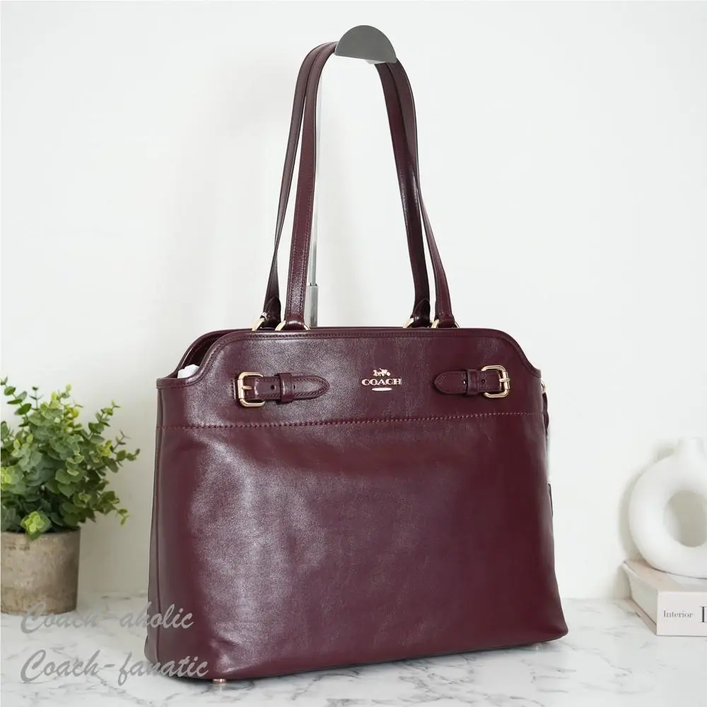 Coach CCZ07 Easton Tote Bag in Shiny Smooth Leather Gold/dark Wine