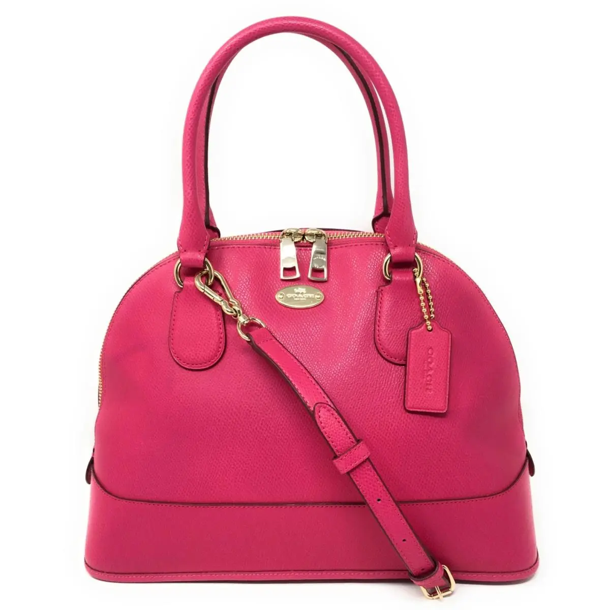 Coach Crossgrain Leather Cora Dome Satchel Crossbody in Pink Ruby