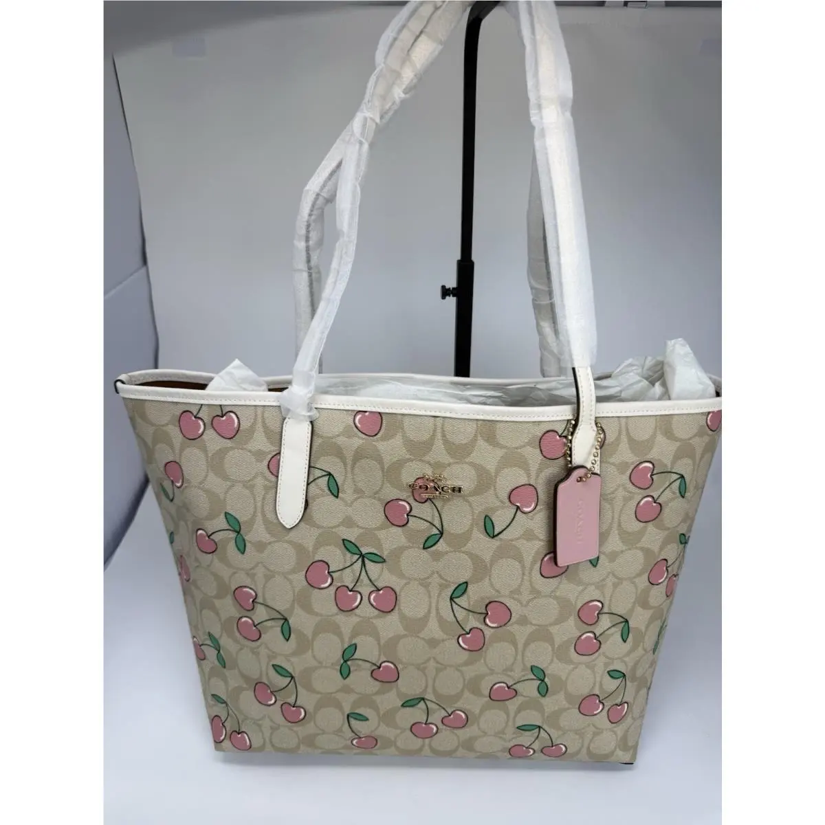 City Tote In Signature Canvas with Charming Heart Cherry Print by Coach