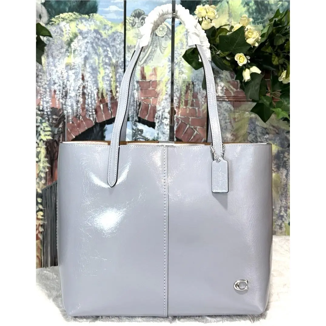 Coach North Tote Shoulder Handbag CR651 In Grey Blue Glazed Leather Silver