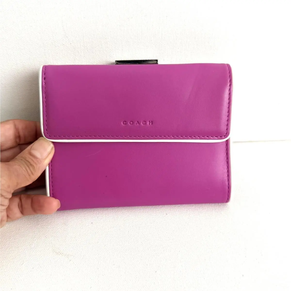 Coach Polished Leather Framed Medium Trifold Wallet Purse FS7850 Pink