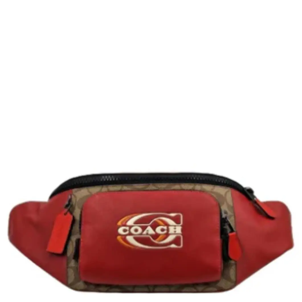 Coach Track Waistpack in Colorblock Signature Canvas - Red Khaki Multi