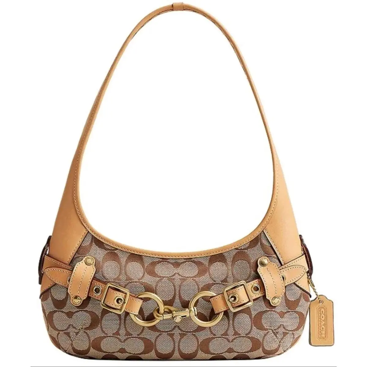 Coach Belted Ergo Shoulder Bag 26 Signature Canvas Khaki Light Peach CEN87