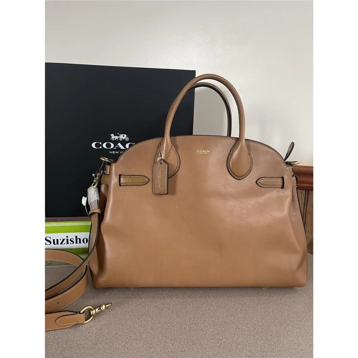 Coach Soft Empire Carryall Bag 40 Honey Brown Grain Leather Satchel CW616